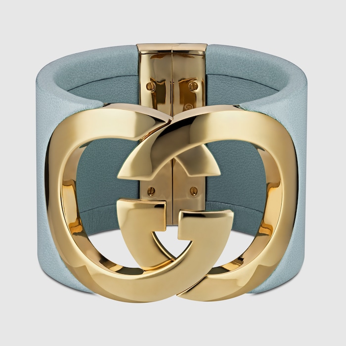 Gucci Interlocking cuff bracelet in icy blue leather | GUCCI® US