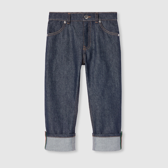Children's denim pants with Web in dark blue | GUCCI® US