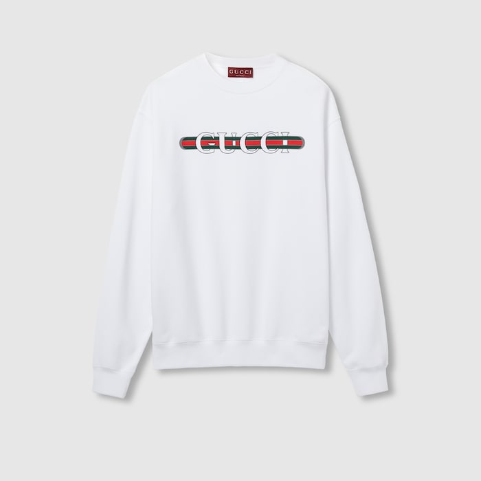 グッチ スウェット メンズ GUCCI プリント コットンジャージースウェットシャツ 784413 XJGKQ 9082 ホワイト サイズM 784413_XJG59_9074_001_100_0000