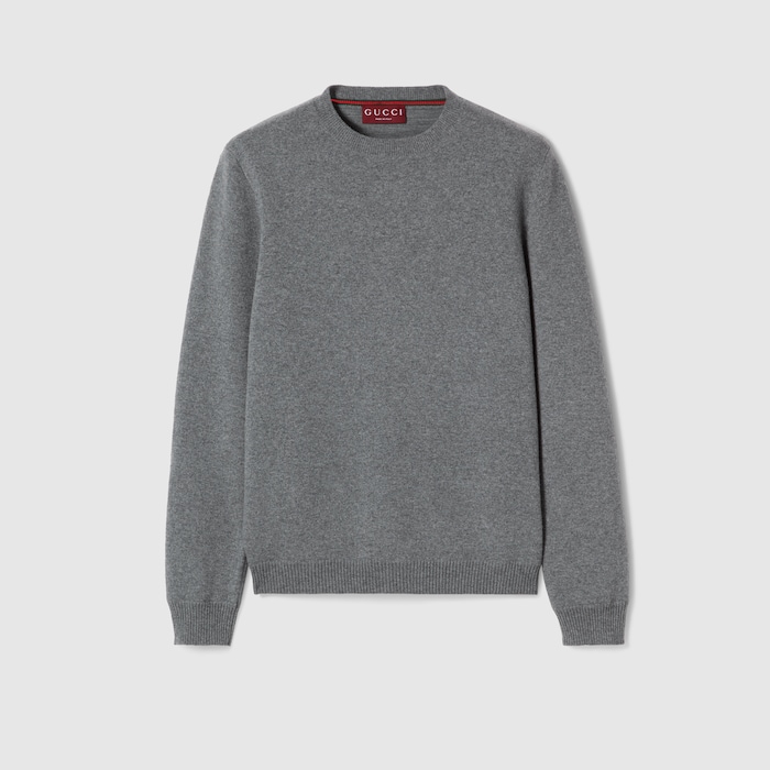 Wool cashmere knit double sweater in grey | GUCCI® ZA