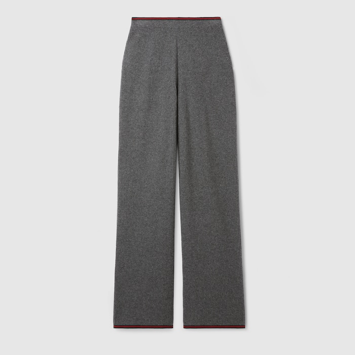 GUCCI ダークグレー フレアスラックス Soft rib felted wool pants in dark grey | GUCCI® US