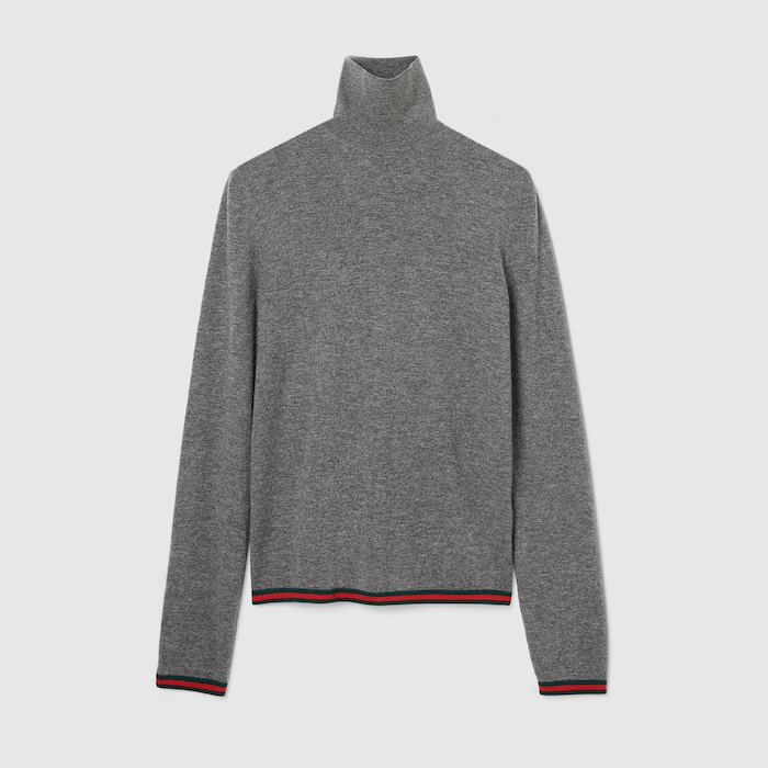 GUCCI ダークグレー リブニットセーター S Wool cashmere rib knit