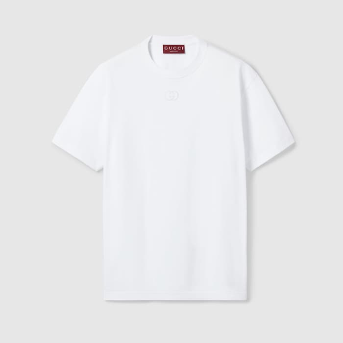 Cotton jersey T-shirt with embroidery in white | GUCCI® US
