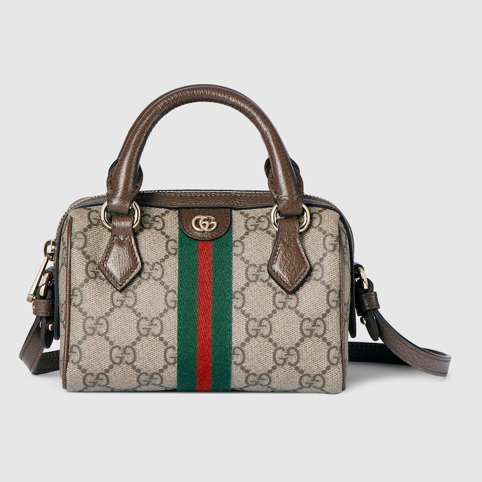 Ophidia mini boston bag in beige and brown GG fabric | GUCCI® US
