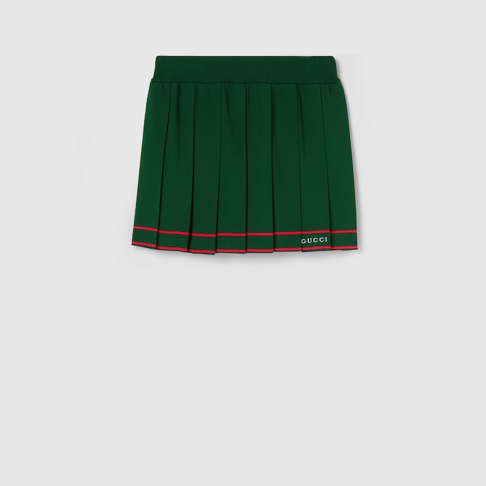 Pleated skirt with striped trim in dark green | GUCCI® US