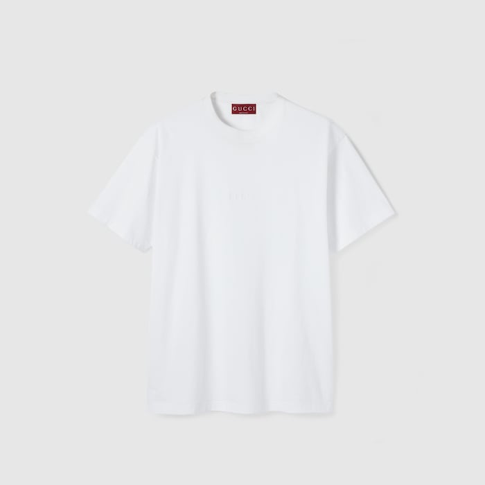 Cotton jersey T-shirt with embroidery in white | GUCCI® US