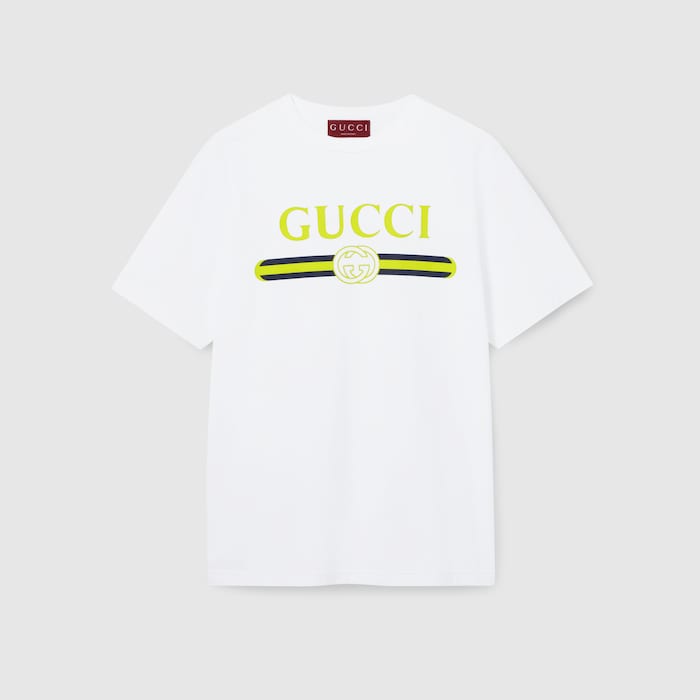 【美品】GUCCI センターロゴ刺繍 コットンジャージー Tシャツ19AW Cotton jersey T-shirt with Gucci embroidery in off white