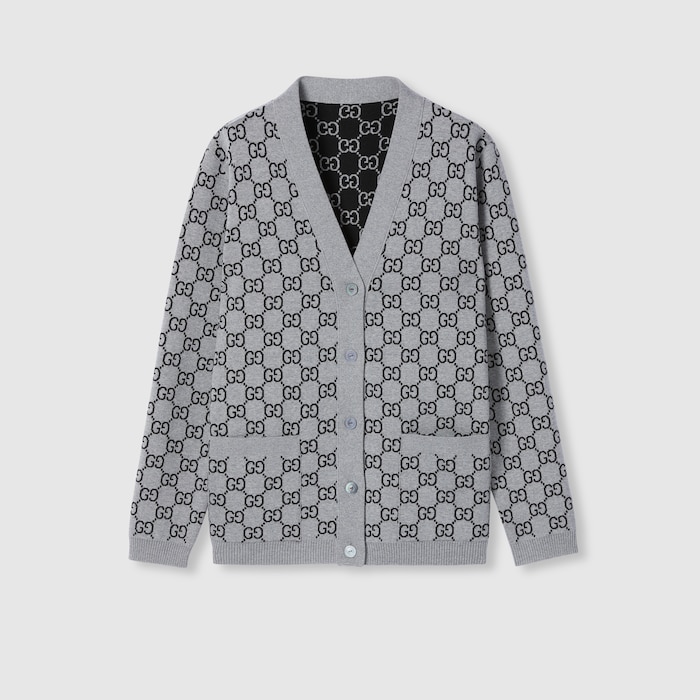 GUCCIカーディガン GG wool bouclé jacquard cardigan in grey and ivory | GUCCI® US