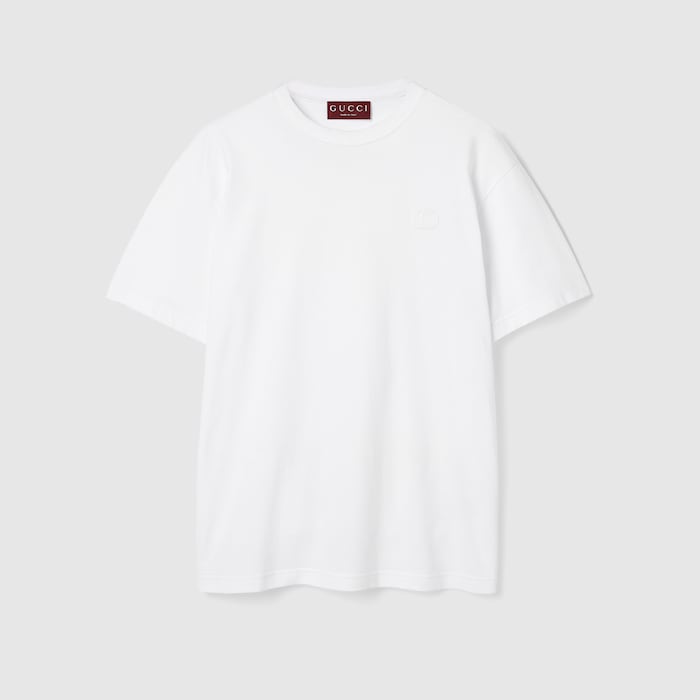 GUCCITシャツＬ Cotton jersey T-shirt with embroidery in white | GUCCI® US