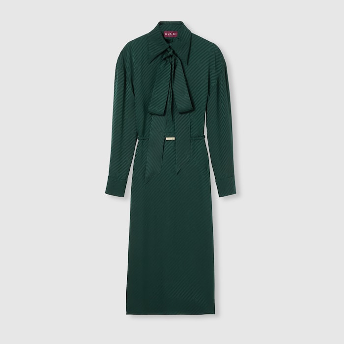 Interlocking G silk jacquard dress in dark green | GUCCI® US