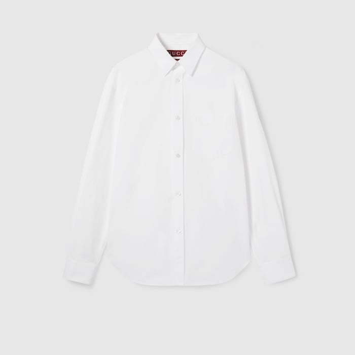 まるページ エンブロイダリー ヘビーコットンポプリン シャツ ・ホワイト | GUCCI公式