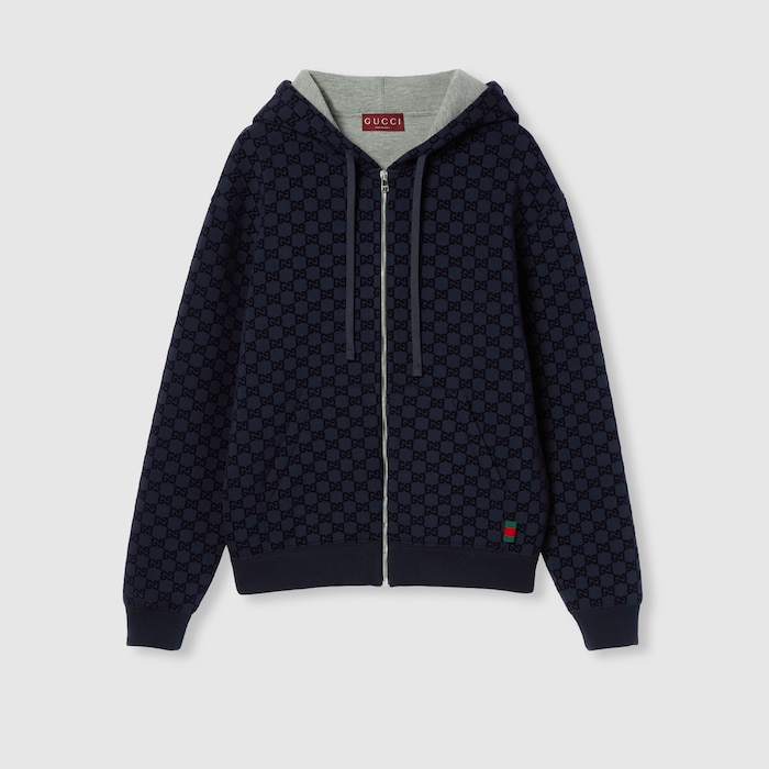 ジャケット・アウター GUCCI Jersey Wool Jacket Blouson Navy Gucci Men's Wool Jacket, Size 50 IT