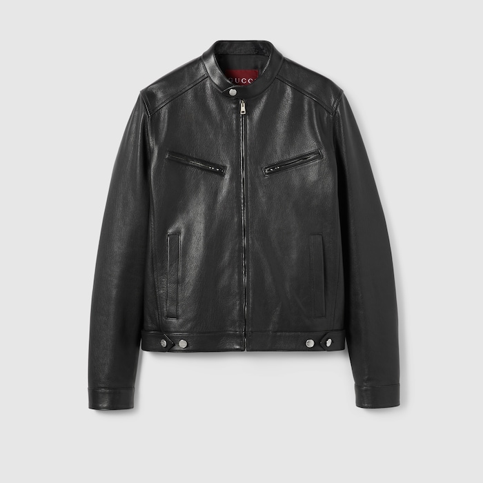 Soft leather zip jacket in black | GUCCI® RO