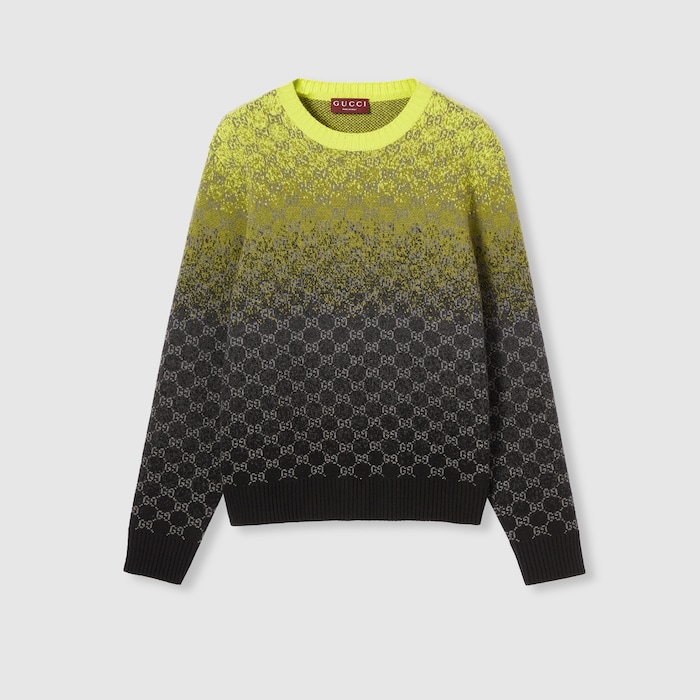 GG wool cashmere jacquard sweater in gradient lime green to black