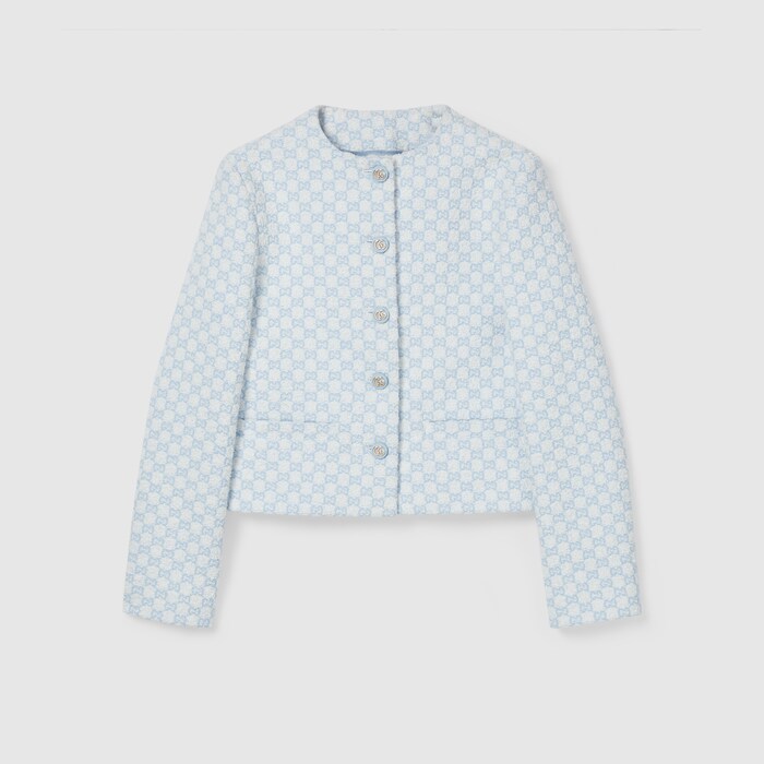 GG cotton bouclé jacket in white and light blue | GUCCI® US