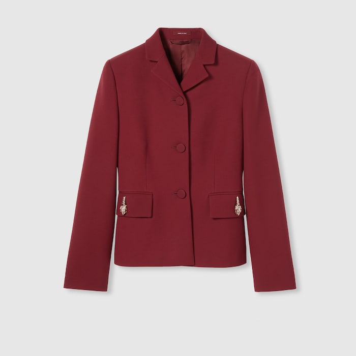 GUCCI アレッサンドロミケーレ2021AW ベルベットジャケット 44 赤 タイガー ウールシルク クレープ ジャケット ・グッチ ロッソ