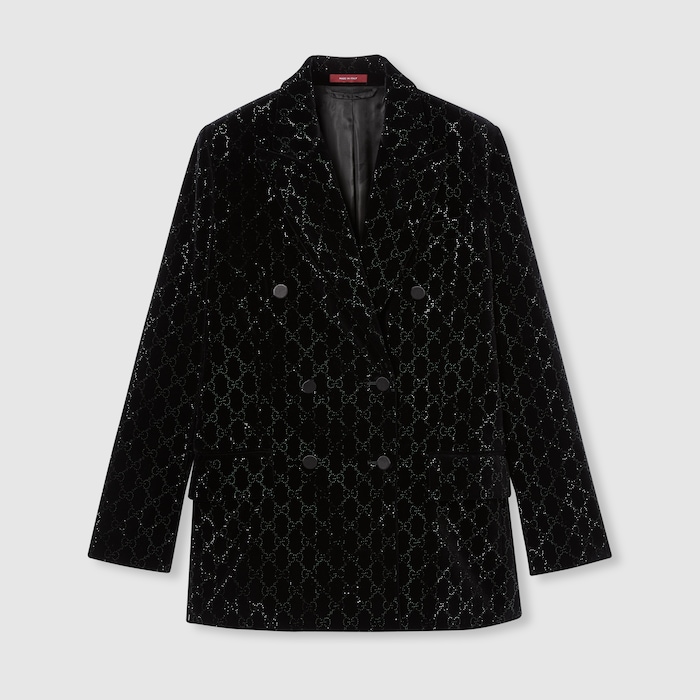 Embroidered cotton velvet jacket in black | GUCCI® ZA