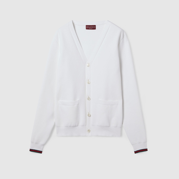Cotton piquet knit cardigan in white | GUCCI® US