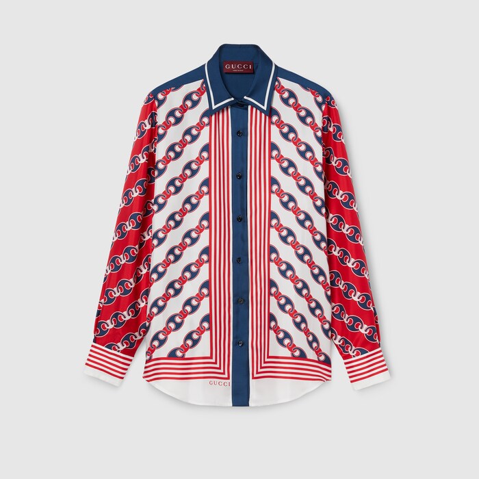 ［ちか］⭐️送料込み⭐️美品 Camicia ＋スタンド軽量Bag赤 Camicia in seta stampata con fiocco al collo in rosa e Rosso