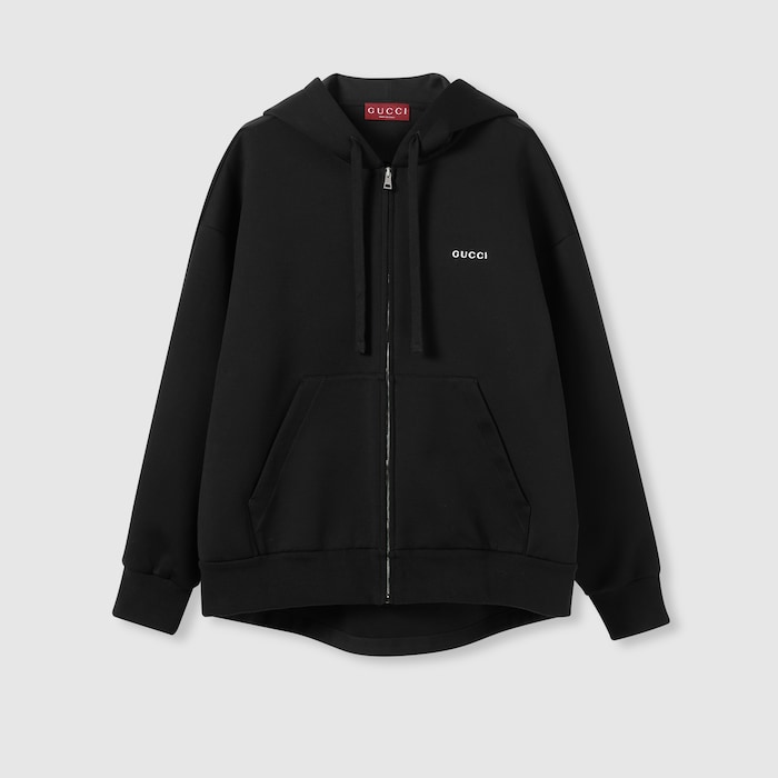 GUCCI コットンプルオーバーフードトレーナーワンピース　ブラック 中古・古着通販】GUCCI (グッチ) ロゴプリントフーディーワンピース