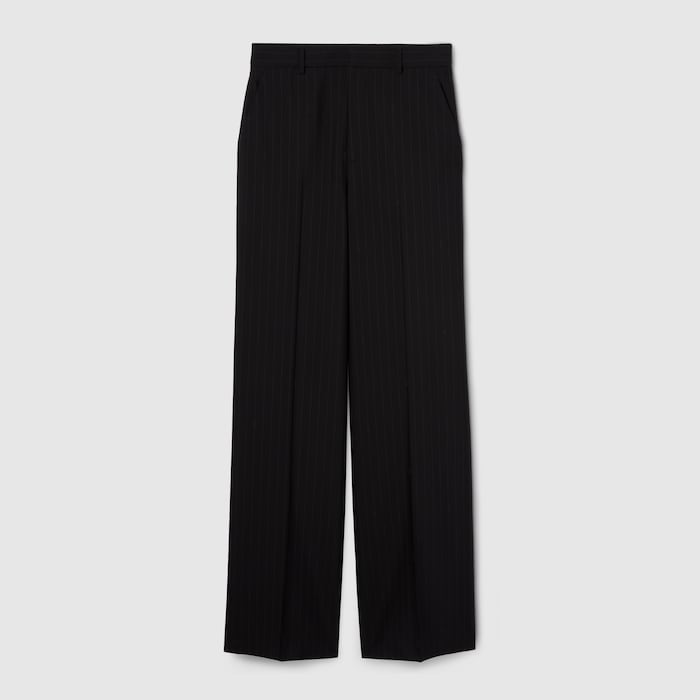 Pinstripe Gucci wool jacquard pants in black | GUCCI® US