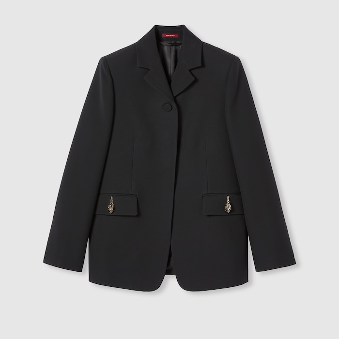 Crêpe wool silk jacket with tiger in black | GUCCI® US