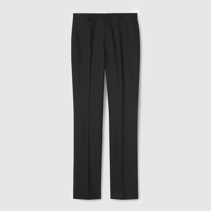 Pinstripe Gucci wool jacquard pants in black | GUCCI® US