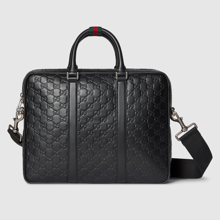 GG Emblem large briefcase in black GG leather | GUCCI® US
