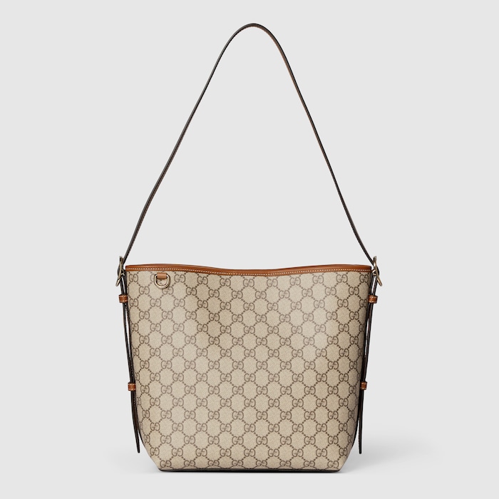 GG Emblem small shoulder bag in beige and brown GG fabric | GUCCI® US