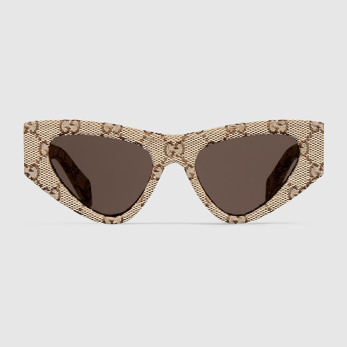 121 アイ•トゥ•アイ Cat-eye sunglasses in beige and dark brown | GUCCI® US
