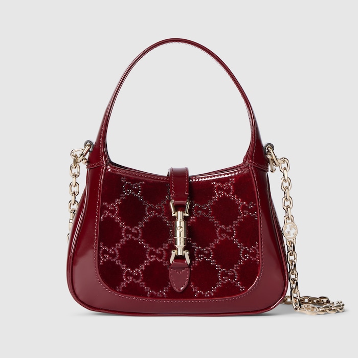 Gucci Jackie 1961 crystals mini bag in Rosso Ancora red velvet