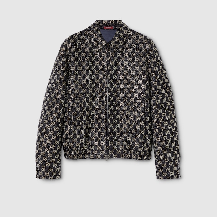 Gucci グッチ　ジャケット　2021 Embroidered wool tweed lamé jacket in navy | GUCCI® US