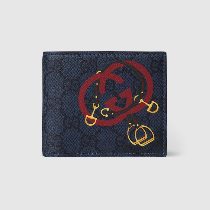 GG bi-fold wallet with print in dark blue GG Supreme | GUCCI® US