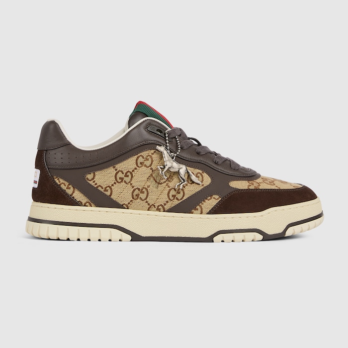 Men's Gucci Re-Web trainer in dark brown leather trim | GUCCI® RO