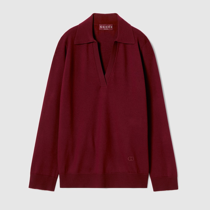 GUCCI ポロニット Extra fine wool polo top in rosso ancora red | GUCCI® US