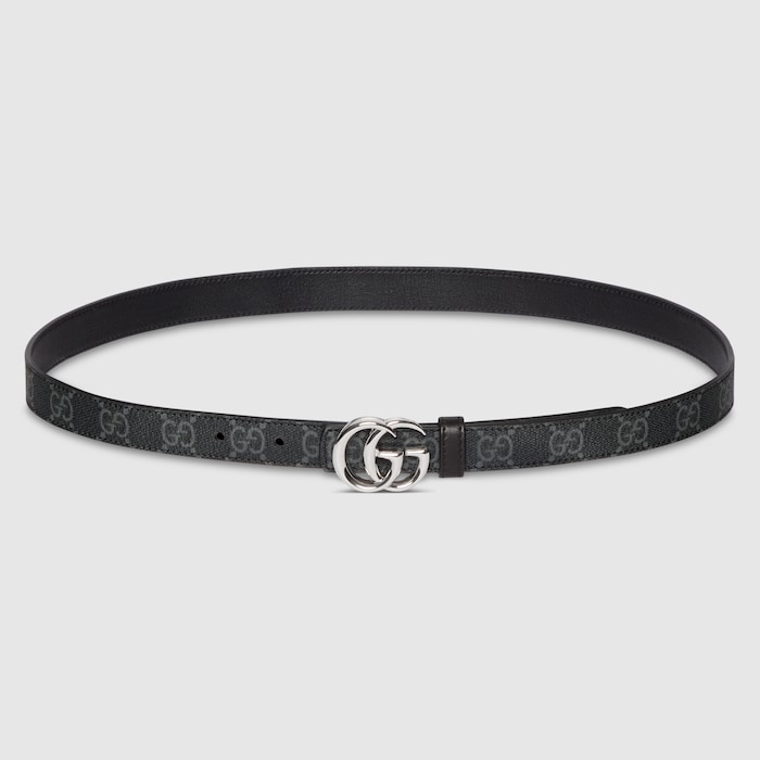Reversible GG Marmont thin belt in black GG Supreme and black