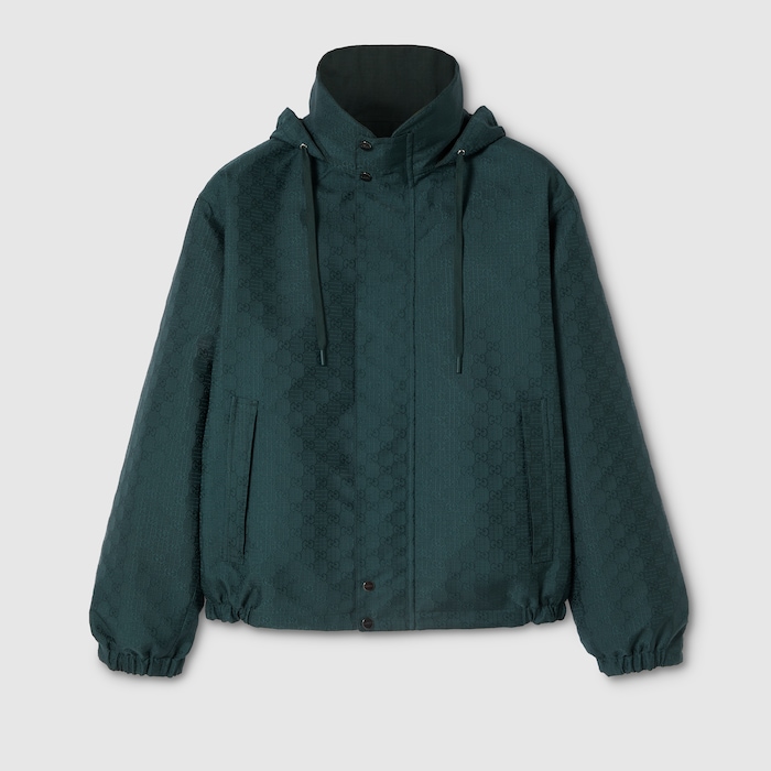 Reversible cotton ripstop zip jacket in dark green | GUCCI® US