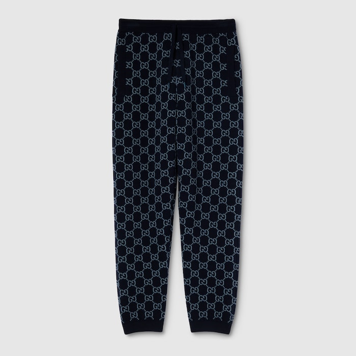 GG knit double wool leisure pants in dark blue and grey | GUCCI® US