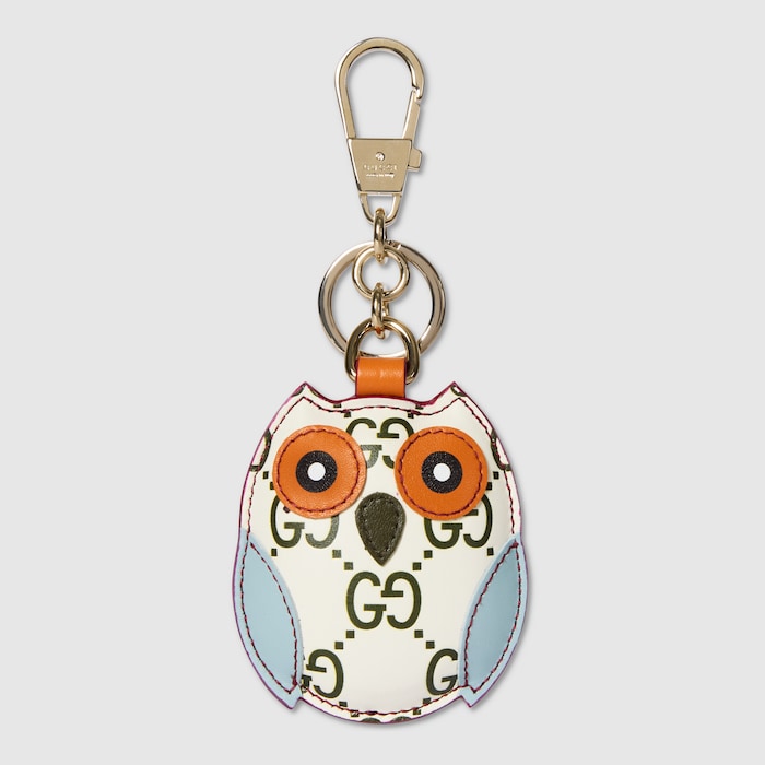 GUCCI キーホルダー チャーム オウル シェイプ フクロウ ‎853476 オウル（ふくろう）シェイプ バッグ チャーム ・ホワイト＆グリーン GG