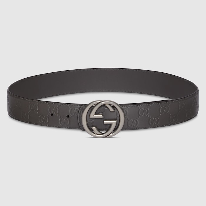 GUCCI ベルト Reversible belt with Interlocking G buckle in grey GG leather