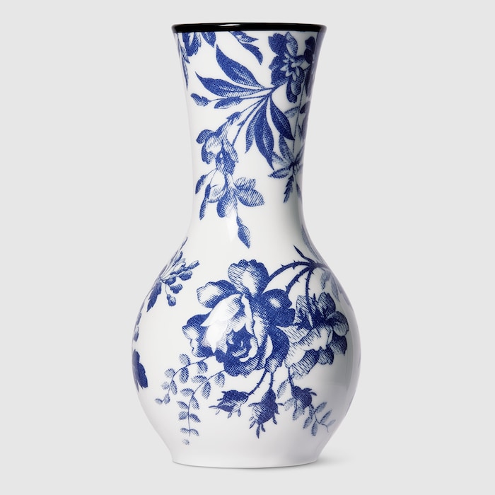 花瓶　manufacturer de Monaco Herbarium print vase in blue and white porcelain | GUCCI® US