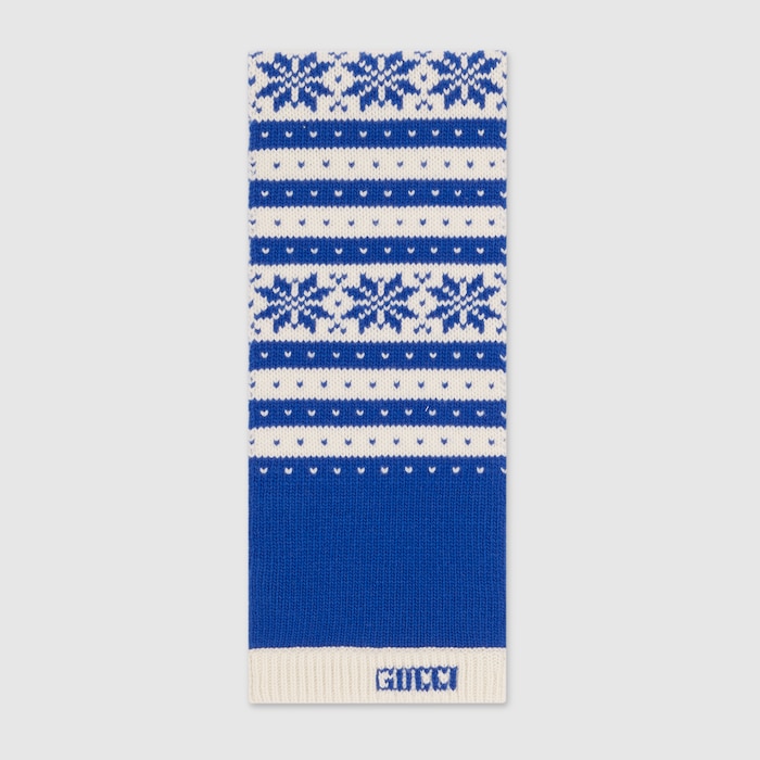 Children's scarf with Gucci logo in blue and ivory | GUCCI® US