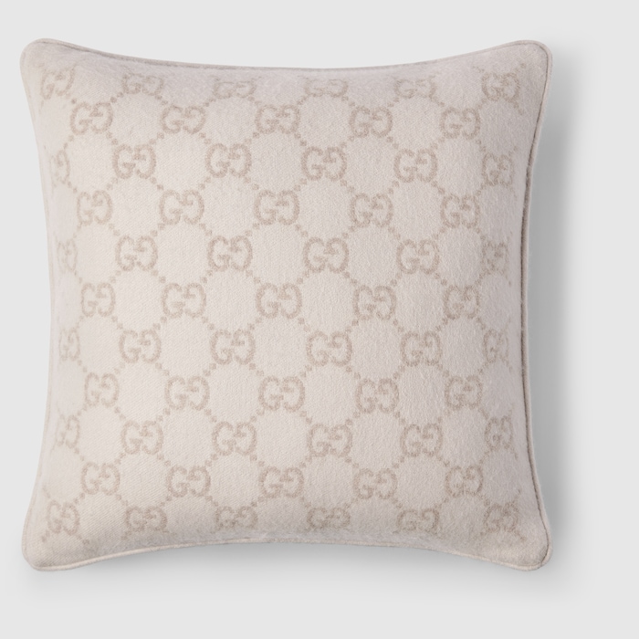 GG wool cashmere jacquard cushion in white and brown | GUCCI® US