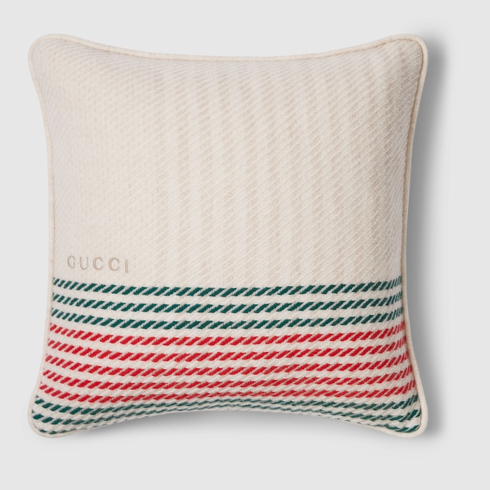 Cashmere jacquard cushion with Web in white | GUCCI® US