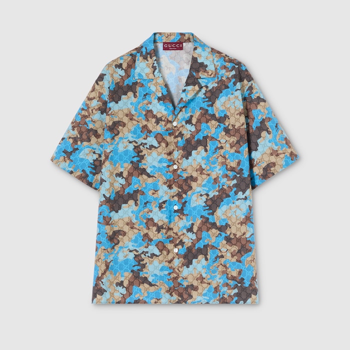 Printed cotton poplin bowling shirt in multicolor | GUCCI® US