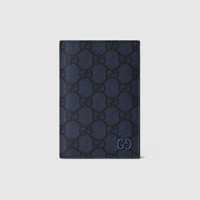Green interior GG passport case in dark blue GG Supreme | GUCCI® US