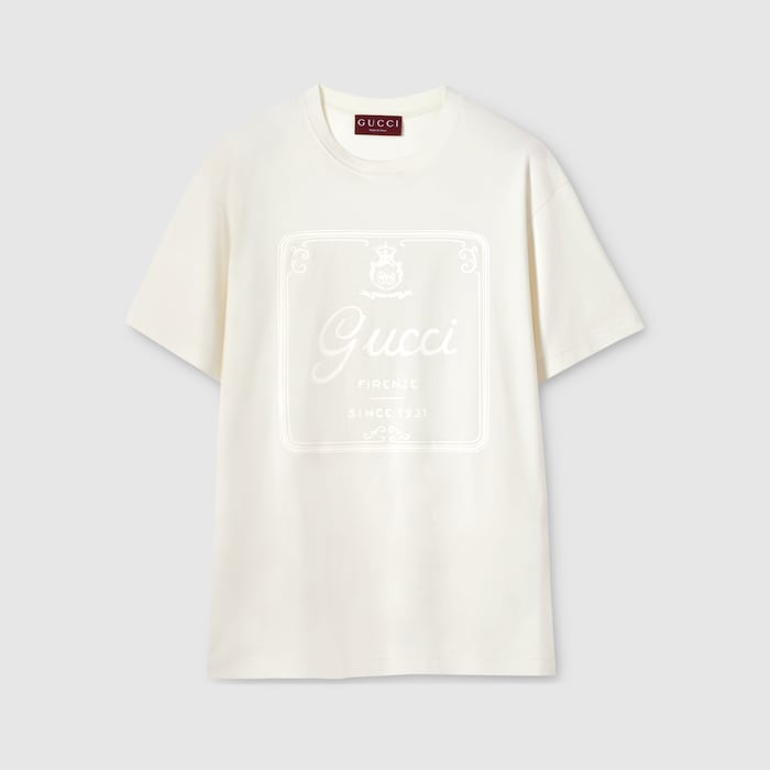Soft cotton jersey T-shirt with print in ivory | GUCCI® US