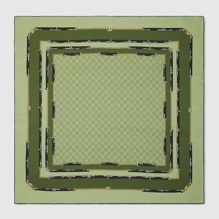 Printed GG silk jacquard carré in green | GUCCI® US