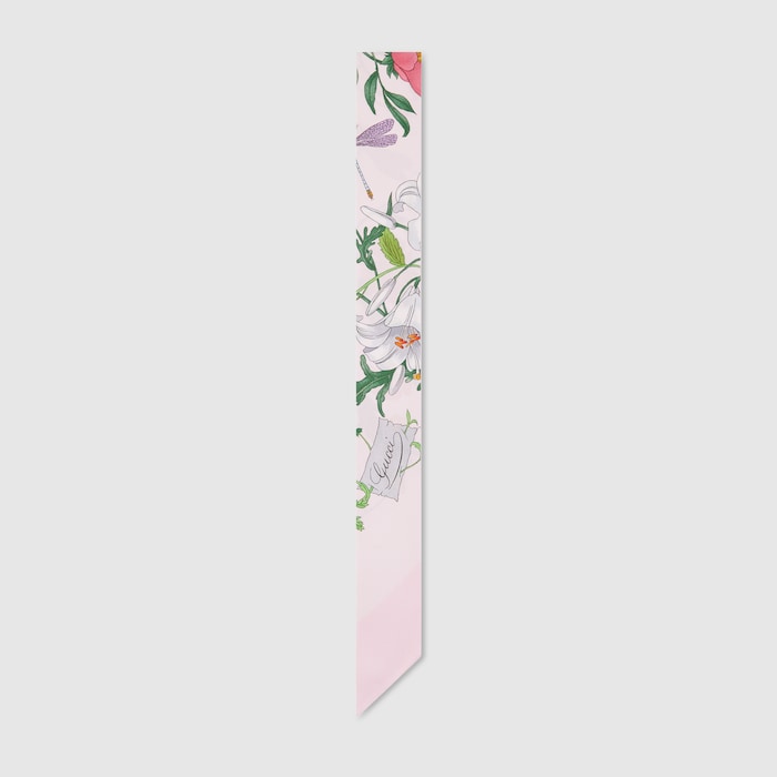 Printed silk twill ribbon in pink and light pink | GUCCI® US