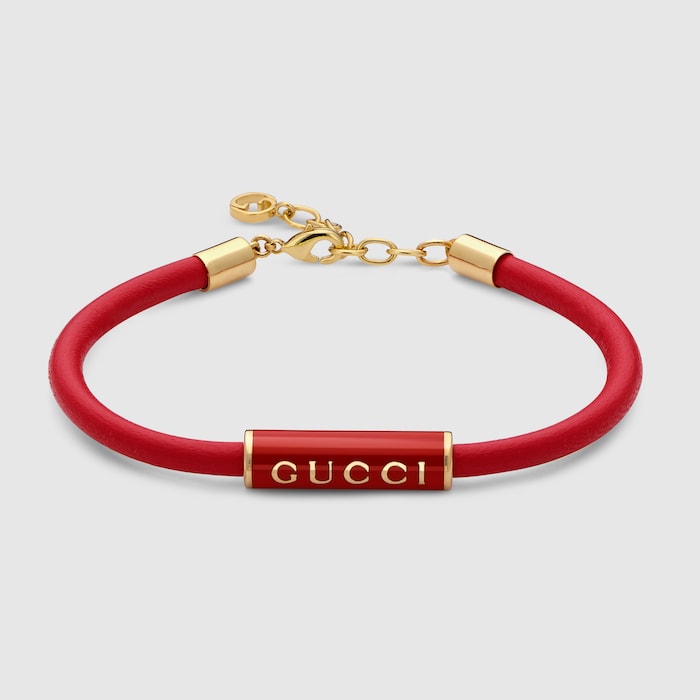 Bracelet with enamel Gucci in bright red leather | GUCCI® US